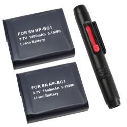 Two Batteries/ Camera Lens Cleaning Pen for Sony CyberShot NP-BG1