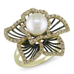 14k Gold White Pearl 4/5ct Diamond Ring (8-8.5 mm) (Brown, I1-I2)