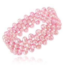 Stonique Creations Freshwater 3-row Pink Pearl Stretch Bracelet (5.5-6mm)