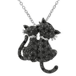 Tressa Sterling Silver Cubic Zirconia Two Black Cats Necklace