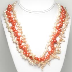 Sterling Silver White, Pink and Copper Freshwater Pearl Necklace (6-7mm)