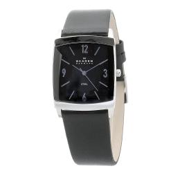 Skagen Men's Black Dial Black Leather Band Watch