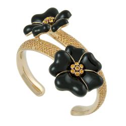 MIchelle Monroe Goldtone Yellow Flower Cuff Bracelet Made with SWAROVSKI Elements