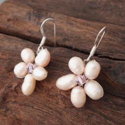 Sterling Silver Pink Pearl Flower Earrings (4-6mm) (Thailand)