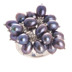 Sterling Silver Black Freshwater Pearl Cluster Ring (5.5-6mm)