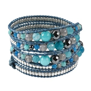 Gemstone Snake Cord Leather Wrap Bracelet (Thailand)