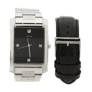 Guess Men&amp;apos;s Black Leather Boxed Watch Set