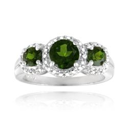 Glitzy Rocks Sterling Silver Chrome Diopside and Diamond Accent Ring
