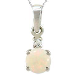 10k Gold October Birthstone Opal and Diamond Necklace