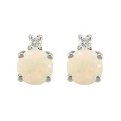 10k Gold October Birthstone Opal and Diamond Stud Earrings