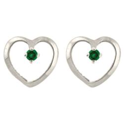 10k Gold Petite Designer May Birthstone Created Emerald Heart Earrings
