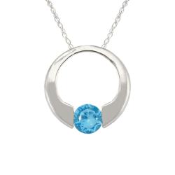 10k Gold December Birthstone Swiss Blue Topaz Circle Necklace