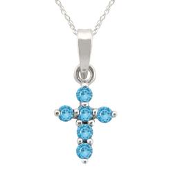 10k Gold December Birthstone Petite Swiss Blue Topaz Cross Necklace
