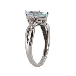 10k White Gold Aquamarine and Diamond Accent Ring