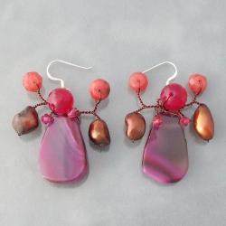 Silver Pink Agate and Ruby Earrings (Thailand)