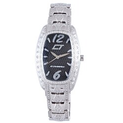 Chronotech Women's Black Dial Crystal Stainless Steel Watch