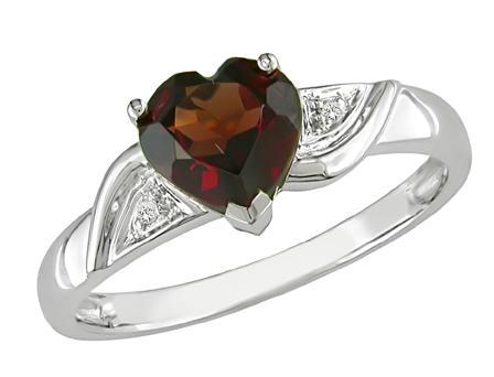 10k Gold Garnet and Diamond Accent Heart Ring