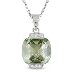 10k White Gold Green Amethyst and Diamond Necklace