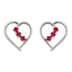 10k Gold July Birthstone Created Ruby Heart Designer Earrings