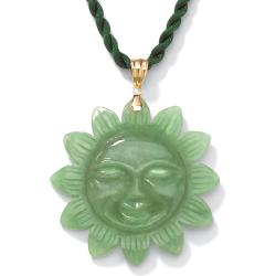 14k Yellow Gold Green Jade Sun Pendant