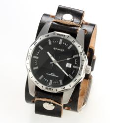 Nemesis Men's Classic Black Sporty Leather Cuff Watch