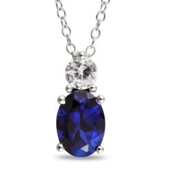 Sterling Silver Created Blue and White Sapphire Fashion Necklace
