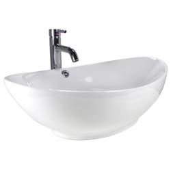 DeNovo Oval Shaped Porcelain Bathroom Vessel Sink with Chrome Vessel Filler Faucet