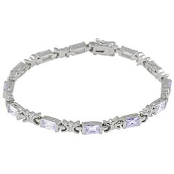 Sterling Silver Lavender Emerald-cut Cubic Zirconia Bracelet