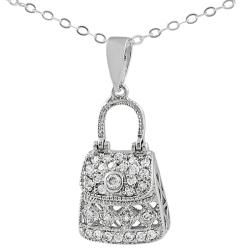 Sterling Silver Pave-set Cubic Zirconia Purse Necklace