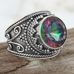 Sterling Silver Round Mystic Fire Topaz Royale Ring (Indonesia)