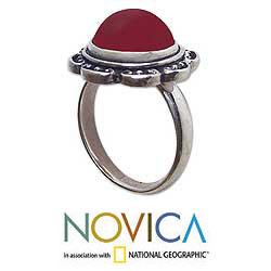 Sterling Silver 'Lotus Heart of Peace' Carnelian Ring (Indonesia)