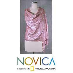 Jamawar Silk 'Paisley Pink' Shawl (India)