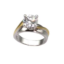 Two-tone Round-cut Cubic Zirconia Solitaire Ring