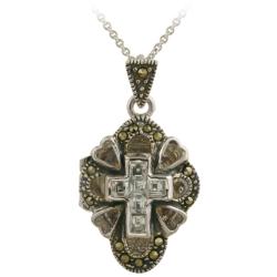 Glitzy Rocks Sterling Silver Marcasite and Blue Topaz Locket Necklace