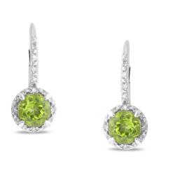 Sterling Silver Peridot and Diamond Accent Earrings