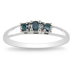 10k White Gold 1/4ct TDW Blue Diamond 3-stone Ring