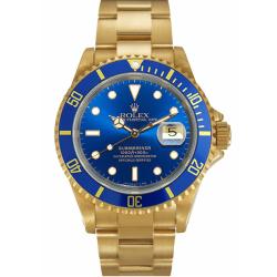 Pre-owned Rolex Men's Submariner Date 18K Gold Blue Dial Watch