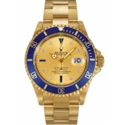 Pre-owned Rolex Men's Submariner Date 18K Gold Blue Diamond Serti Dial Watch