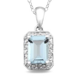 10k White Gold Aquamarine and Diamond Accent Necklace