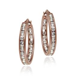 Icz Stonez Rose Gold over Sterling Silver Cubic Zirconia Hoop Earrings