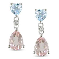 10k White Gold Morganite, Blue Topaz, and Diamond Earrings