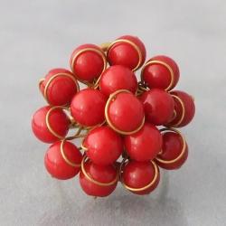 Brass and Red Coral Front Cluster Ring (Thailand)