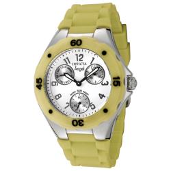 Invicta Women's 'Angel' White Dial Yellow Green Silicon Strap Watch