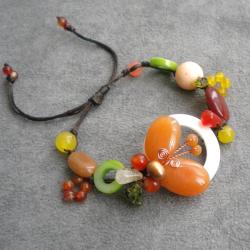 Cotton Rope Butterfly Citrine and Pearl Bracelet (6-8mm) (Thailand)