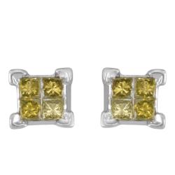 Sterling Silver 1/4ct TDW Yellow Diamond Stud Earrings