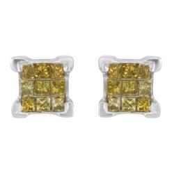 Sterling Silver 1/4ct TDW Yellow Diamond Stud Earrings