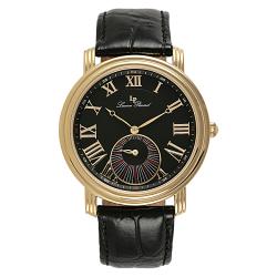 Lucien Piccard Men's Goldpated Black Leather Watch