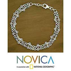 Sterling Silver 'Translucent Contrasts' Tourmaline Bracelet (India)
