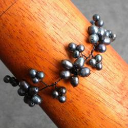 Copper Wire Black Pearl and Crystal Floral Bracelet (Thailand)
