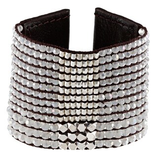 Brown Leather Crystal Cuff Wrap Bracelet